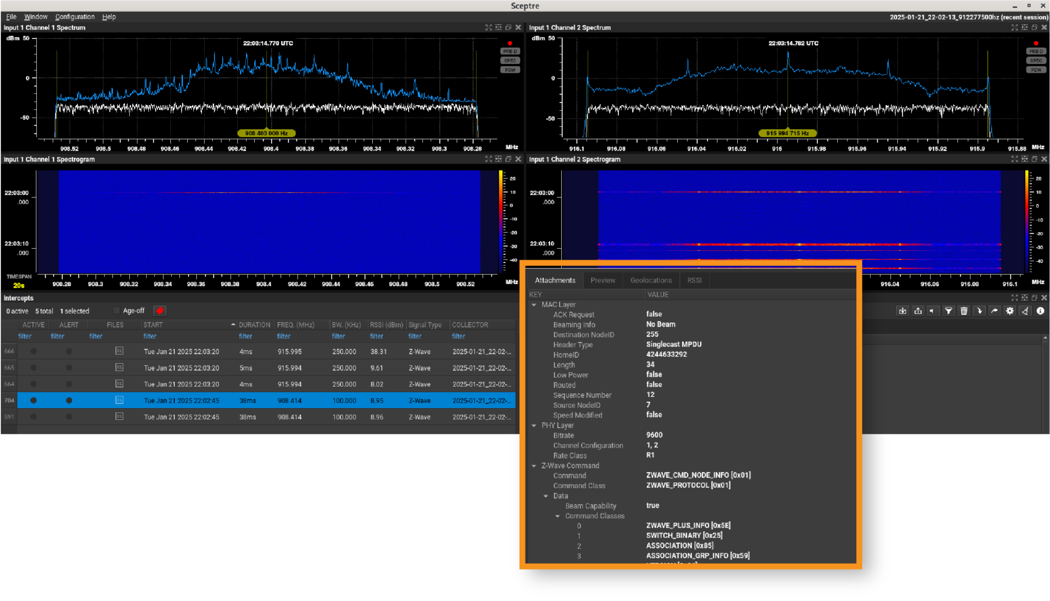 Z Wave Detector screen
