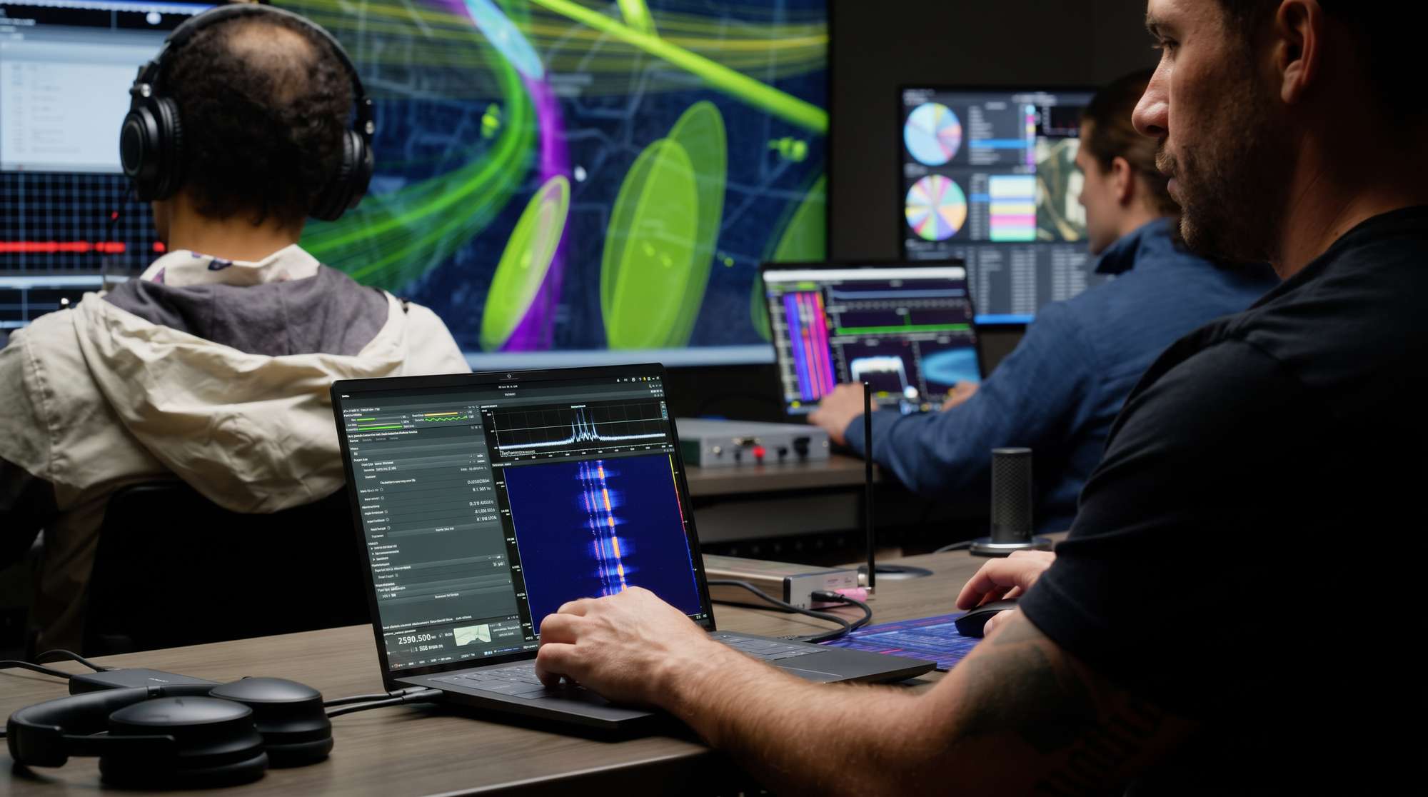 3dB Labs analysts at a Sceptre RF signal-analysis workstation