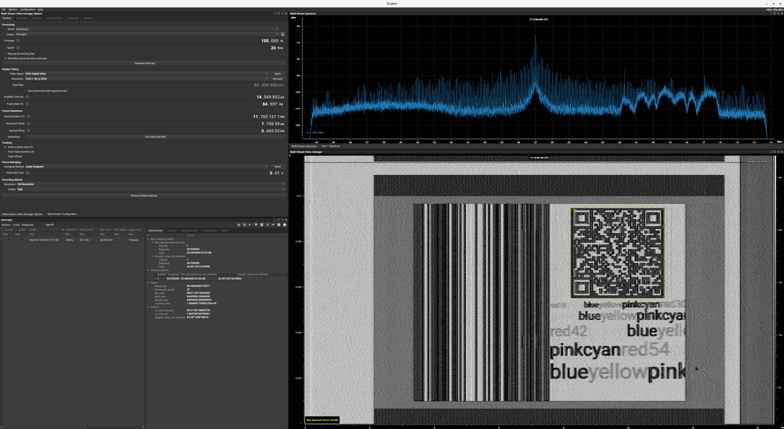 Video Averaging screen