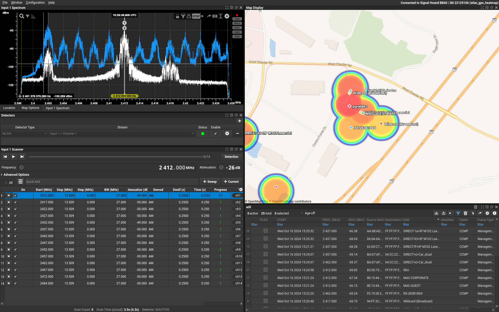 WLAN Detection and Decoding screen